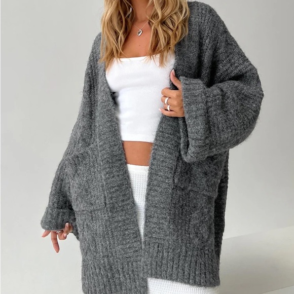 Princess Polly Sweaters - Princess Polly Charcoal Gray Paisleigh Women's Cardigan